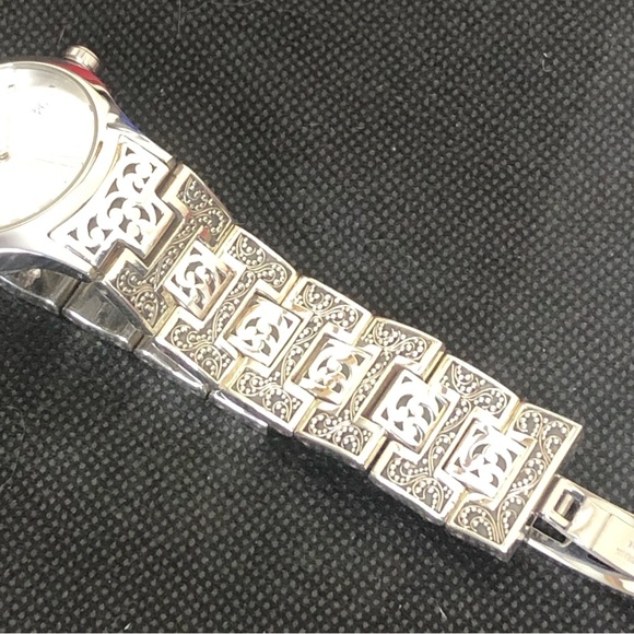 LOIS HILL Sterling Silver Large Round White Face Alternating Links Swiss Watch - Picture 7 of 17